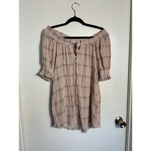 Perch by Blu Pepper Plaid Off Shoulder Blouse Pink Gray 2XL Plus Boho Peasant